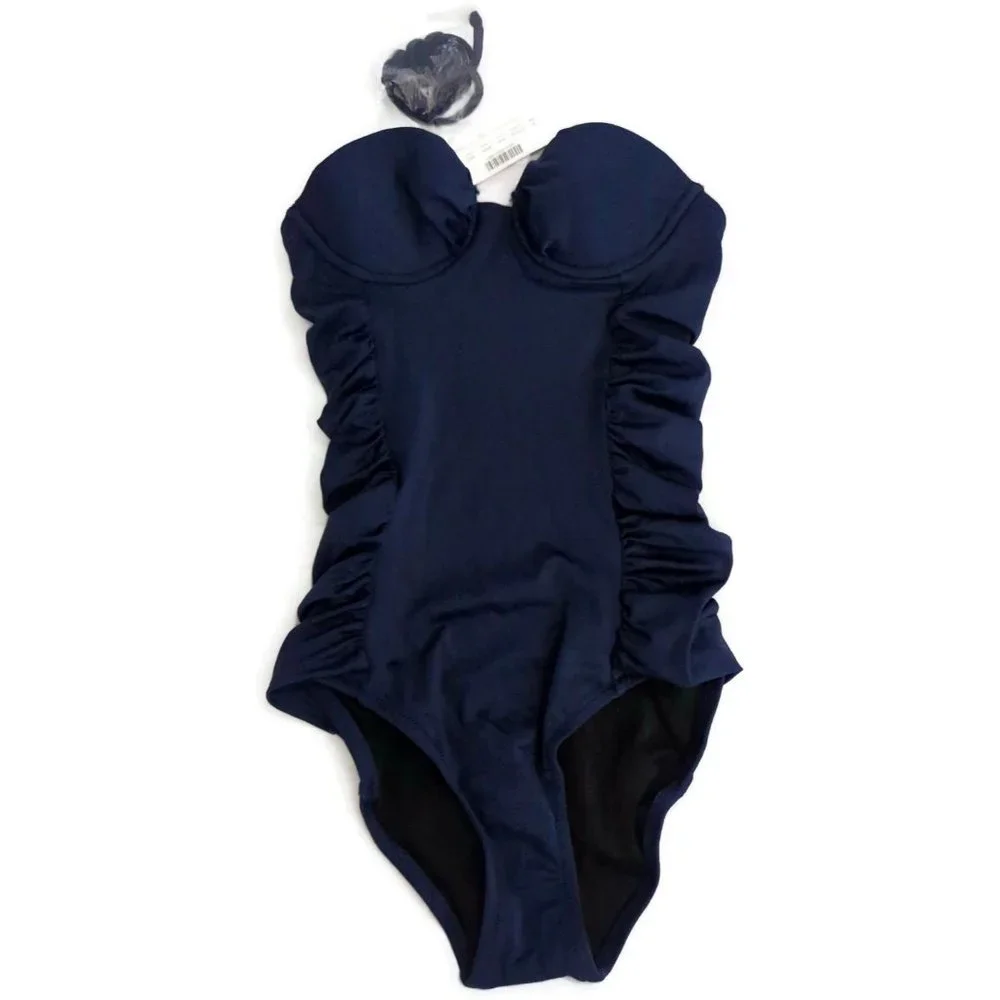 J.Crew Ruched Underwire Tank One Piece Swimsuit Navy Blue Womens Size 0 #16498 - Picture 1 of 3